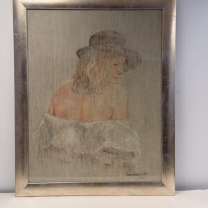 Woman with Hat in its silver-coloured frame