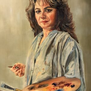 Zelfportret van Maria de Ruiter-de Witt als schilderes met palet en penselen