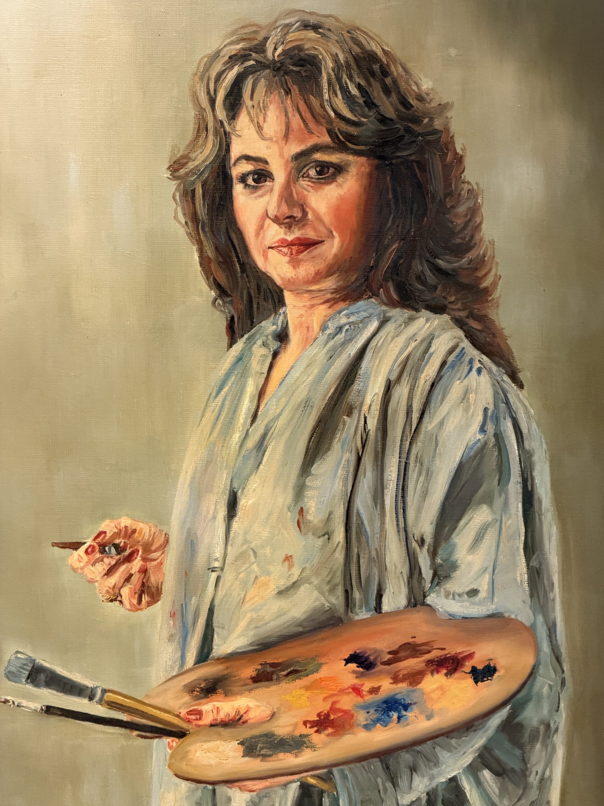 Self-portrait of Maria de Ruiter-de Witt as a painter with palette and brushes