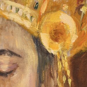 Detail of the headdress and oil paint texture of Indonesian Dancer