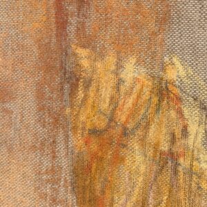 Detail of the pastel chalk and linen texture in Sisters