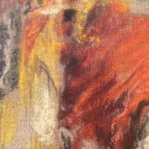 Detail of the clothing and pastel chalk on linen in Indonesian Dancer