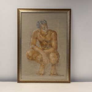 Crouching man in its brown and gold-coloured frame