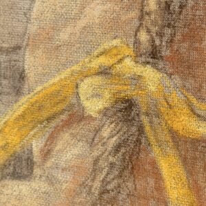Detail of the yellow bow and pastel chalk texture