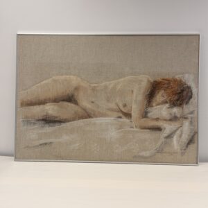 Sleeping Barbara in its silver-coloured frame